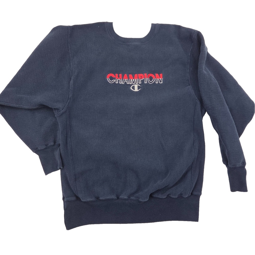 VTG Champion Reverse Weave Embroidered Logo Sweatshirt Navy Blue XL Rare